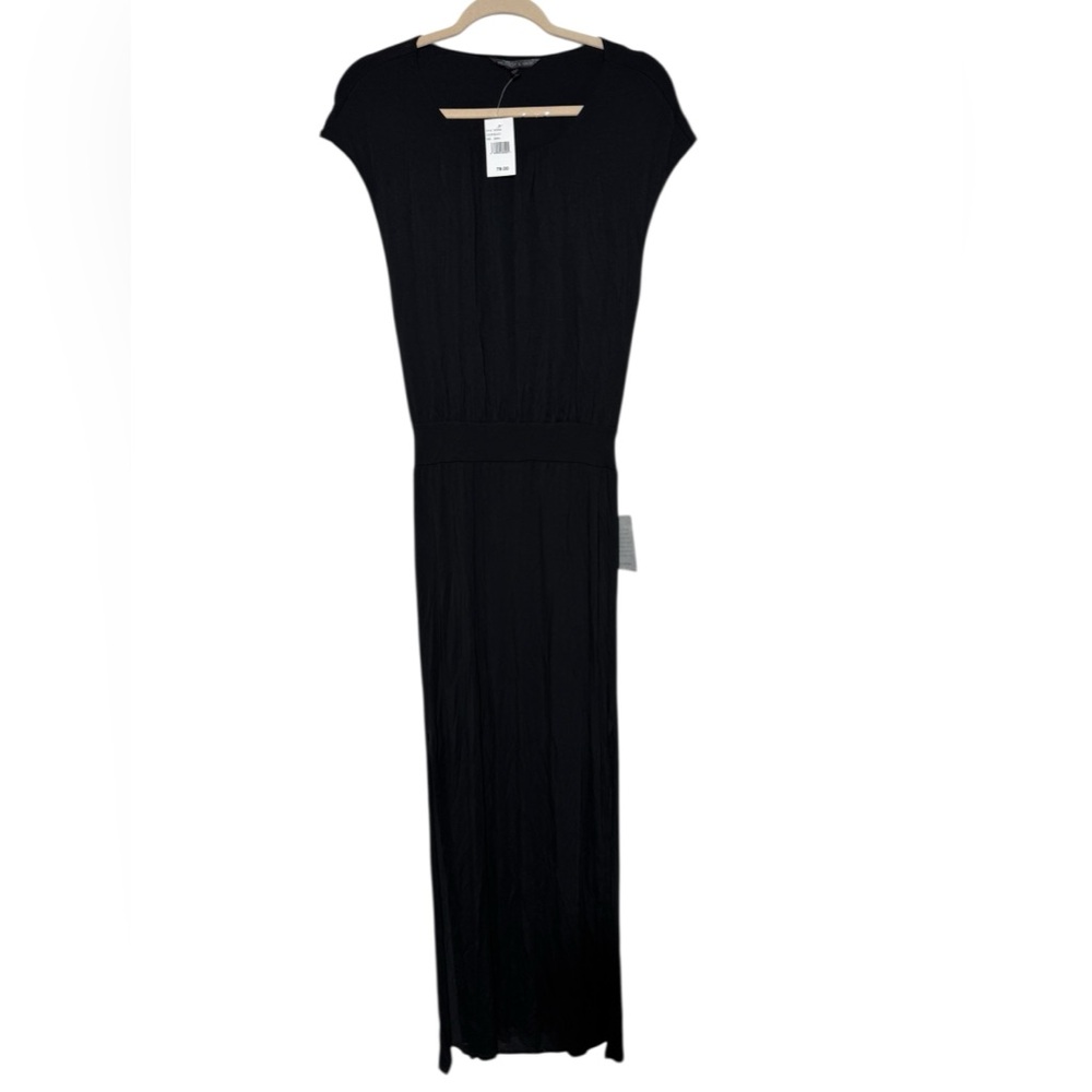 Felicity + Coco NWT Black Open Back Maxi Dress Size S Jersey Knit‎ Neutral Comfy